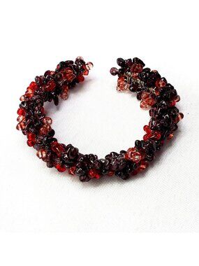 Garnet Bracelet Red & Purple Cluster Gemstones Raw Chips Memory Wire January